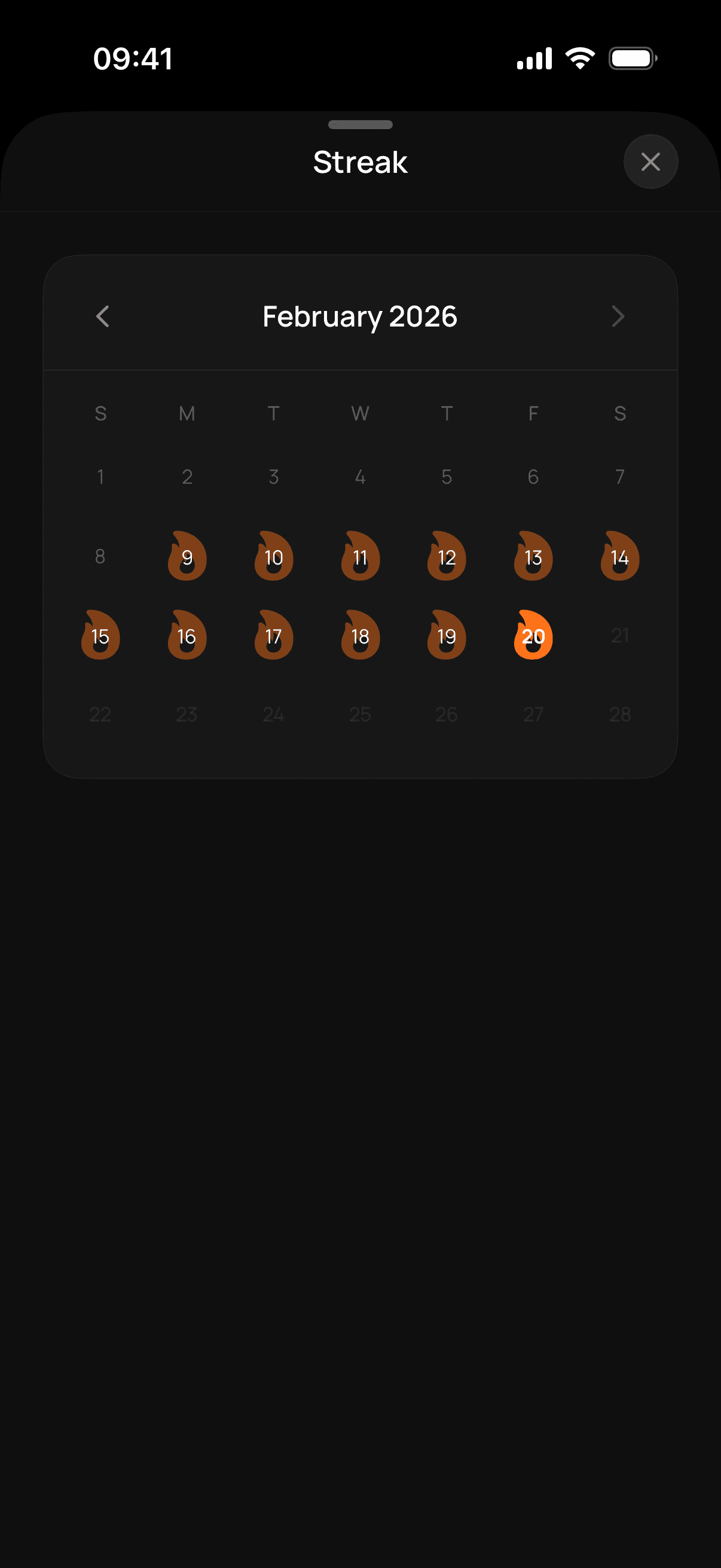 Streak calendar